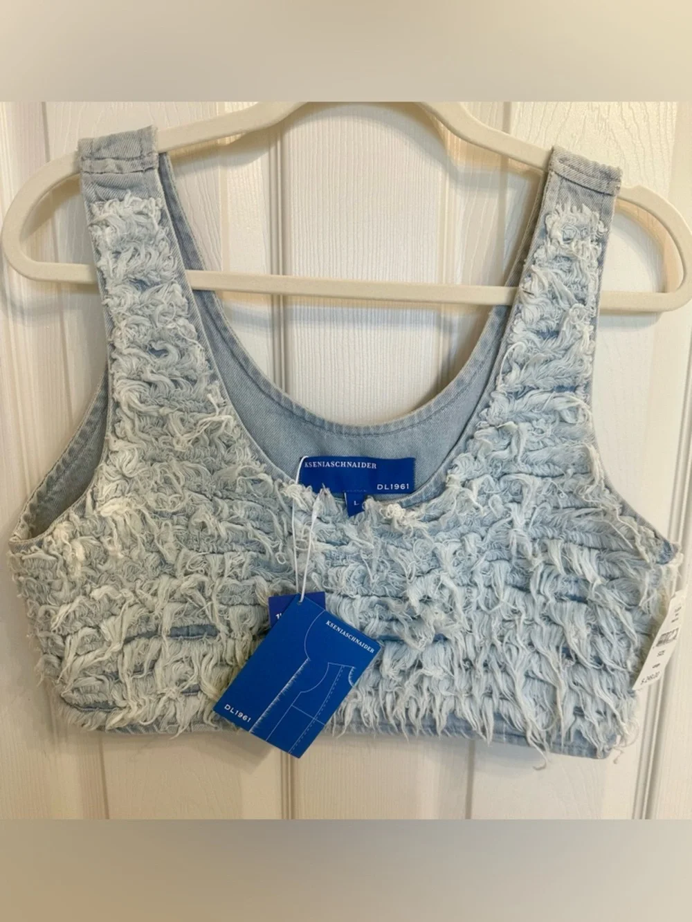 KseniaSchnaider + DL1961 Tank Top in Denim Fur Size L $249 - Picture 4 of 6